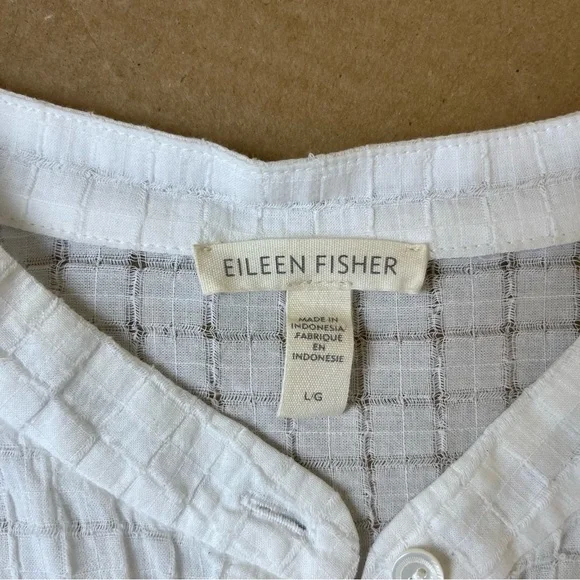 Eileen Fisher Organic Cotton Voile Box Band Collar Shirt - Picture 8 of 9